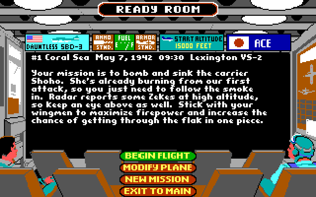 Battlehawks 1942 IBM PC/Compatibles Screenshot: Mission overview.