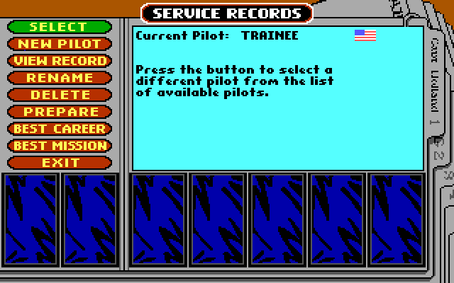 Battlehawks 1942 IBM PC/Compatibles Screenshot: Viewing the service records.