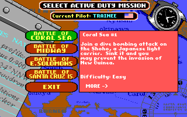 Battlehawks 1942 IBM PC/Compatibles Screenshot: Select a mission.
