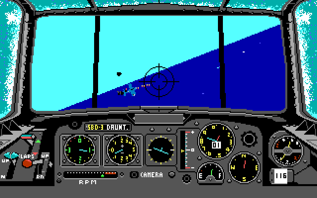 Battlehawks 1942 IBM PC/Compatibles Screenshot: Enemy plane in the distance...