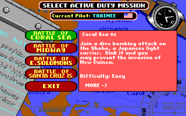 Battlehawks 1942 IBM PC/Compatibles Screenshot: Select a mission.