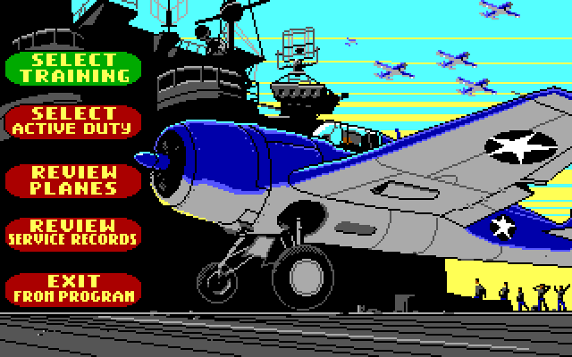 Battlehawks 1942 IBM PC/Compatibles Screenshot: The main menu.
