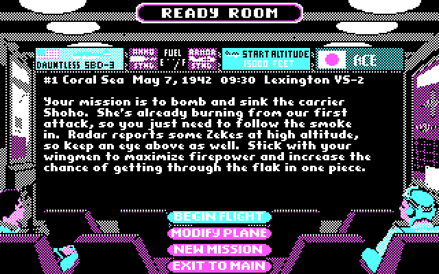 Battlehawks 1942 IBM PC/Compatibles Screenshot: Mission overview.