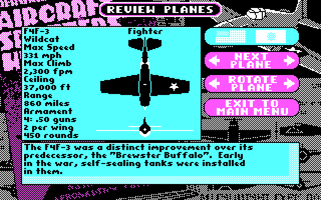 Battlehawks 1942 IBM PC/Compatibles Screenshot: Reviewing the planes...