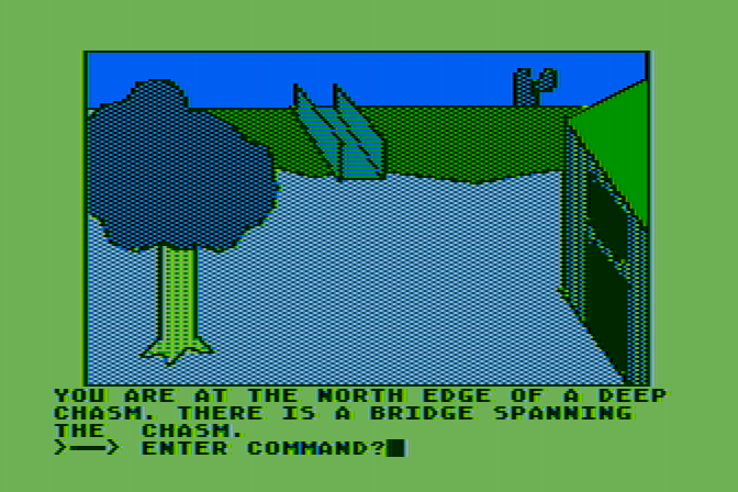 Hi-Res Adventure #2: The Wizard and the Princess Atari 8-bit Screenshot: The other side of the chasm...