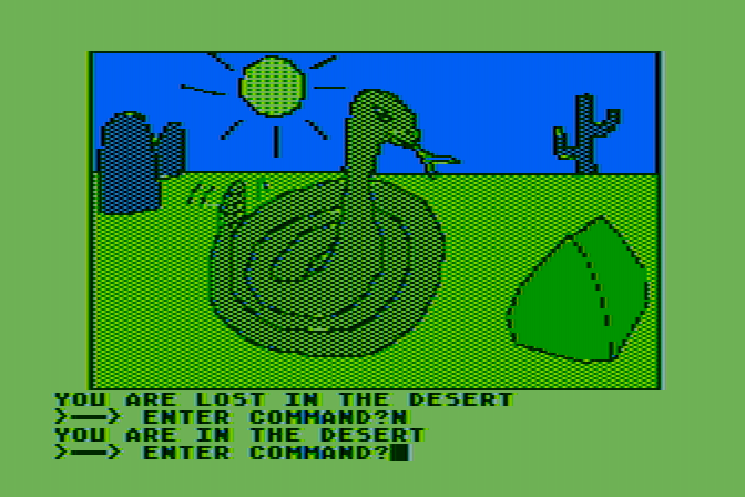 Hi-Res Adventure #2: The Wizard and the Princess Atari 8-bit Screenshot: There is a snake here!