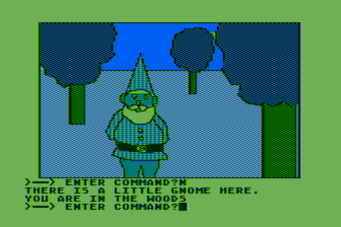 Hi-Res Adventure #2: The Wizard and the Princess Atari 8-bit Screenshot: What a curious gnome...