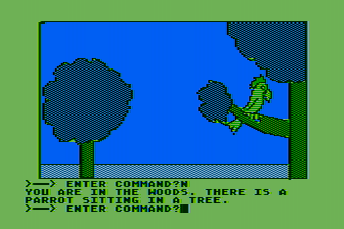 Hi-Res Adventure #2: The Wizard and the Princess Atari 8-bit Screenshot: There is a parrot here...
