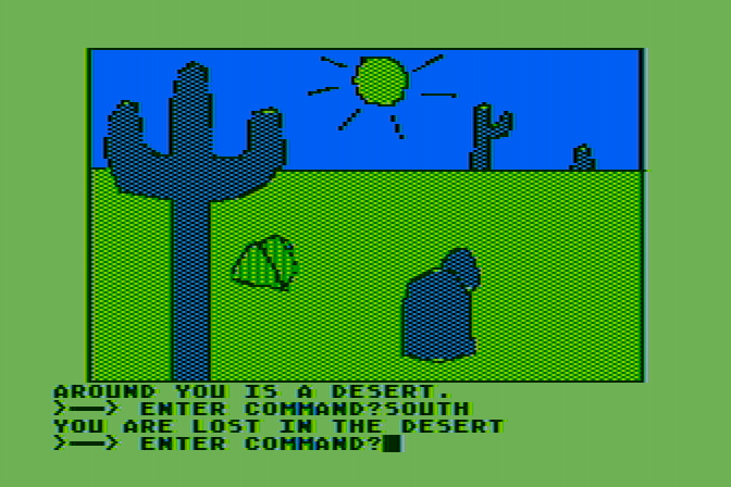 Hi-Res Adventure #2: The Wizard and the Princess Atari 8-bit Screenshot: I am lost in the desert...