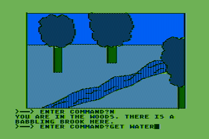 Hi-Res Adventure #2: The Wizard and the Princess Atari 8-bit Screenshot: Found some water; better grab some while I can!