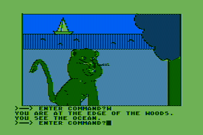 Hi-Res Adventure #2: The Wizard and the Princess Atari 8-bit Screenshot: A lion is blocking the path!