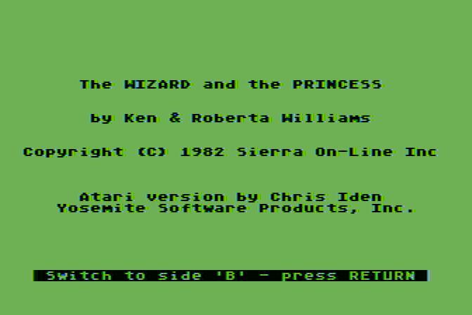 Hi-Res Adventure #2: The Wizard and the Princess Atari 8-bit Screenshot: Title screen.