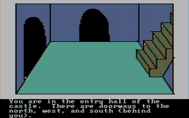 Hi-Res Adventure #2: The Wizard and the Princess IBM PC/Compatibles Screenshot: The entry hall of the castle.