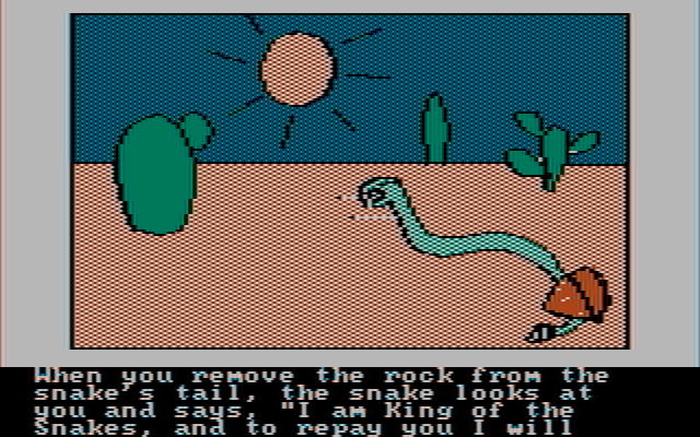 Hi-Res Adventure #2: The Wizard and the Princess IBM PC/Compatibles Screenshot: Helping this snake is useful.