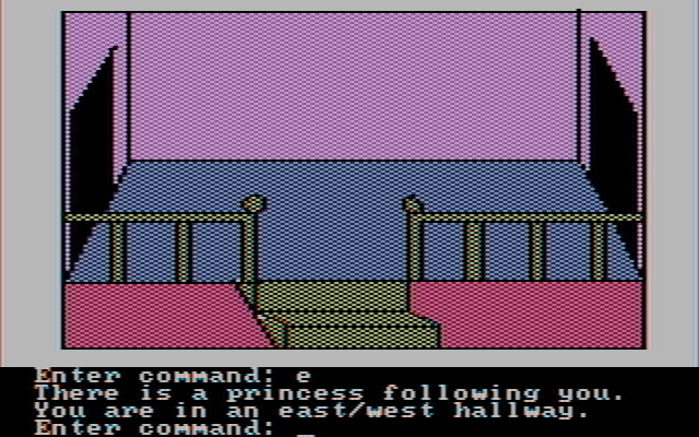Hi-Res Adventure #2: The Wizard and the Princess IBM PC/Compatibles Screenshot: The princess follows me, so now I need a way out of here.