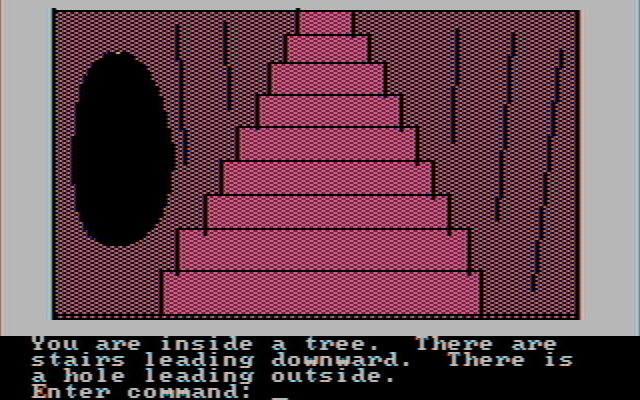 Hi-Res Adventure #2: The Wizard and the Princess IBM PC/Compatibles Screenshot: Stairs leading up...and hole.