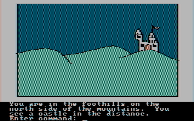 Hi-Res Adventure #2: The Wizard and the Princess IBM PC/Compatibles Screenshot: Looks like a castle in the distance!