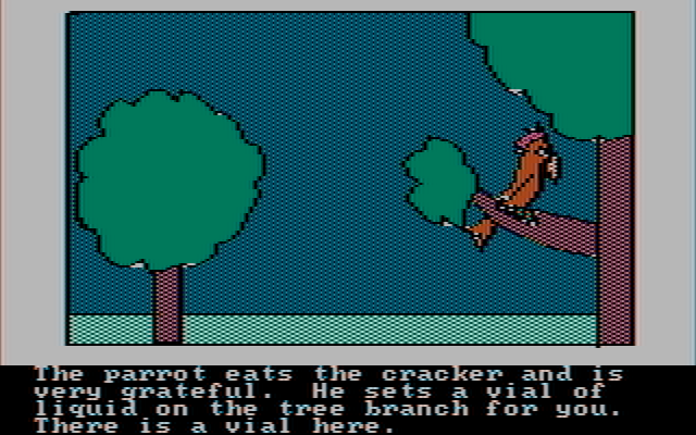 Hi-Res Adventure #2: The Wizard and the Princess IBM PC/Compatibles Screenshot: Feeding a parrot...