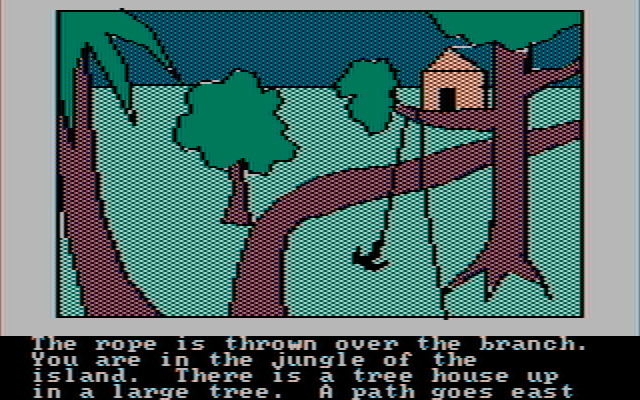 Hi-Res Adventure #2: The Wizard and the Princess IBM PC/Compatibles Screenshot: Climbing up to a treehouse.