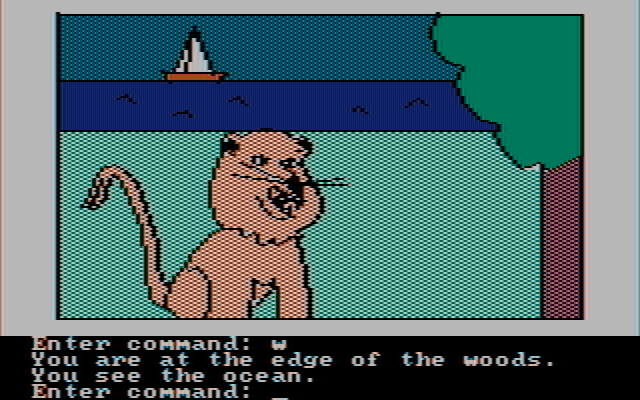 Hi-Res Adventure #2: The Wizard and the Princess IBM PC/Compatibles Screenshot: A lion blocks the path...how do I get past it?