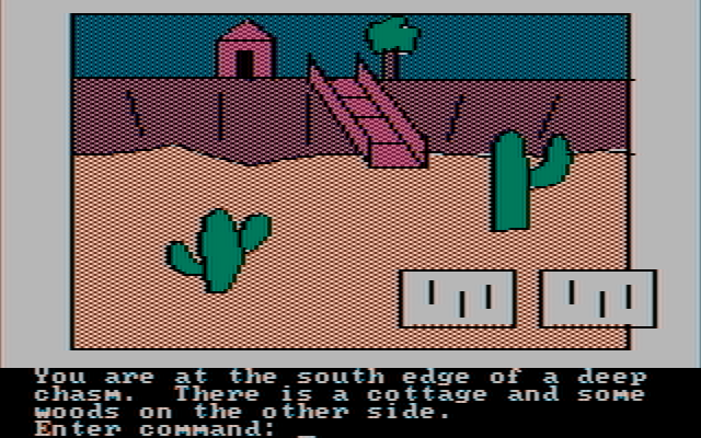 Hi-Res Adventure #2: The Wizard and the Princess IBM PC/Compatibles Screenshot: At the south edge of a deep chasm...
