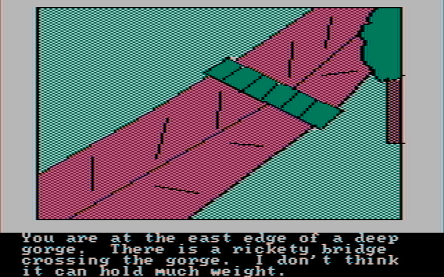 Hi-Res Adventure #2: The Wizard and the Princess IBM PC/Compatibles Screenshot: I'm not sure this bridge is safe to cross...