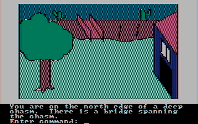 Hi-Res Adventure #2: The Wizard and the Princess IBM PC/Compatibles Screenshot: The north end of the chasm.