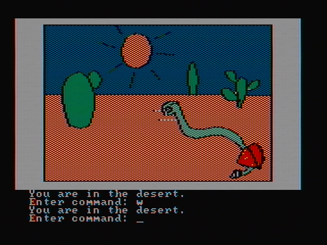 Hi-Res Adventure #2: The Wizard and the Princess IBM PC/Compatibles Screenshot: Hmm, this snake is trapped...