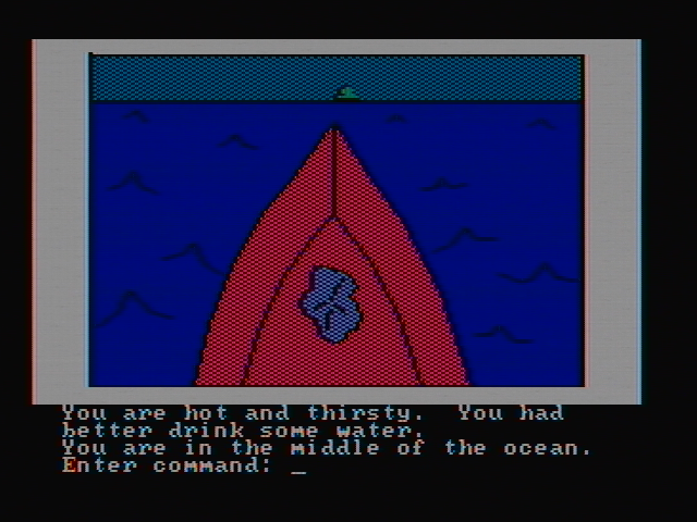 Hi-Res Adventure #2: The Wizard and the Princess IBM PC/Compatibles Screenshot: Sailing...need to drink some water.