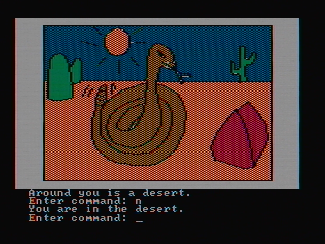 Hi-Res Adventure #2: The Wizard and the Princess IBM PC/Compatibles Screenshot: There is a large snake here.