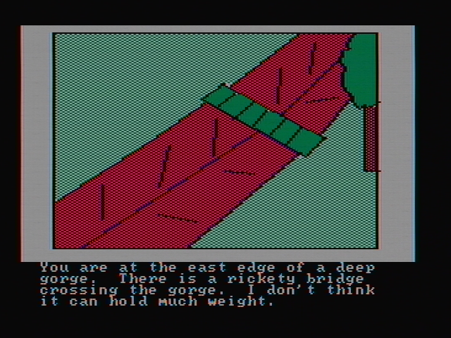 Hi-Res Adventure #2: The Wizard and the Princess IBM PC/Compatibles Screenshot: Not sure I trust this bridge...