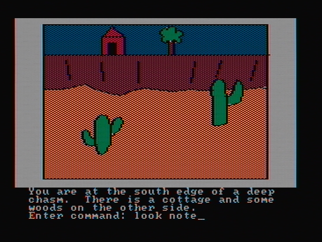 Hi-Res Adventure #2: The Wizard and the Princess IBM PC/Compatibles Screenshot: How do I cross this chasm?