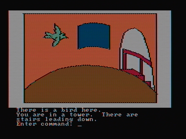 Hi-Res Adventure #2: The Wizard and the Princess IBM PC/Compatibles Screenshot: A bird flies by...