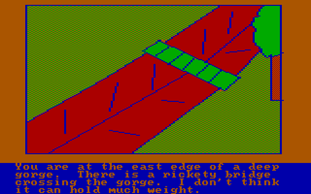 Hi-Res Adventure #2: The Wizard and the Princess IBM PC/Compatibles Screenshot: This bridge doesn't look sturdy.