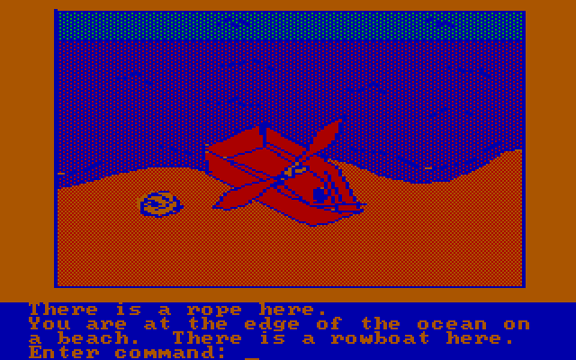 Hi-Res Adventure #2: The Wizard and the Princess IBM PC/Compatibles Screenshot: Ah, a boat! Very useful...