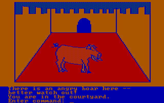 Hi-Res Adventure #2: The Wizard and the Princess IBM PC/Compatibles Screenshot: There is an angry boar here...