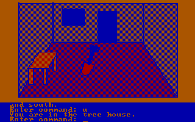 Hi-Res Adventure #2: The Wizard and the Princess IBM PC/Compatibles Screenshot: Found some items in the treehouse.