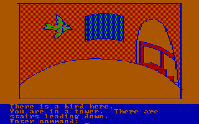Hi-Res Adventure #2: The Wizard and the Princess IBM PC/Compatibles Screenshot: A bird flies by...