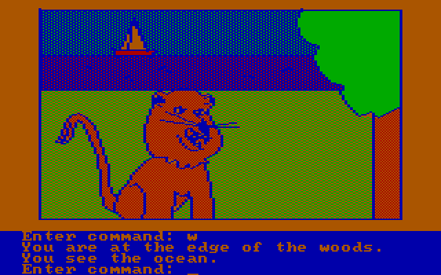 Hi-Res Adventure #2: The Wizard and the Princess IBM PC/Compatibles Screenshot: How do I get past this lion?