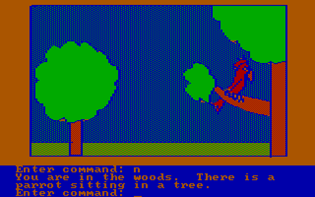 Hi-Res Adventure #2: The Wizard and the Princess IBM PC/Compatibles Screenshot: There is a parrot here.