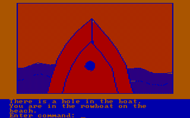 Hi-Res Adventure #2: The Wizard and the Princess IBM PC/Compatibles Screenshot: This boat needs some repairs.