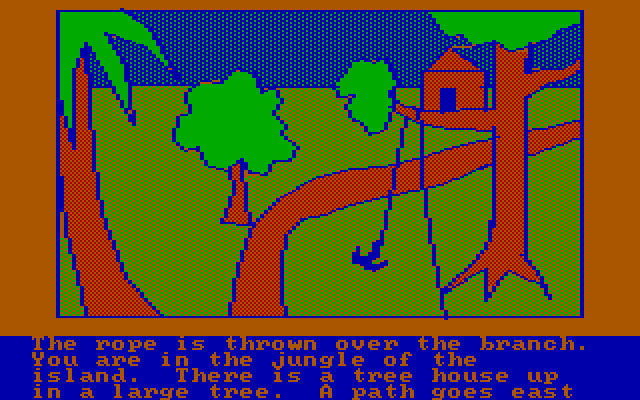 Hi-Res Adventure #2: The Wizard and the Princess IBM PC/Compatibles Screenshot: Attempting to climb into a treehouse.