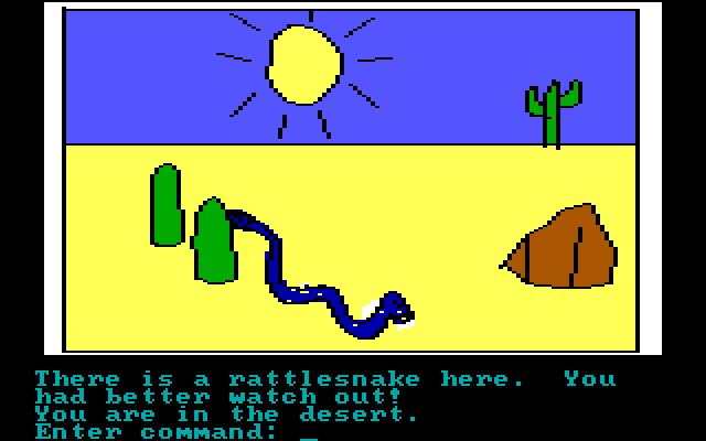 Hi-Res Adventure #2: The Wizard and the Princess IBM PC/Compatibles Screenshot: You will sometimes need to chase away randomly appearing snakes.