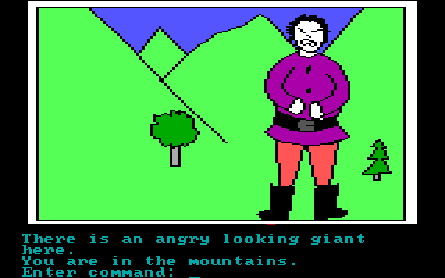 Hi-Res Adventure #2: The Wizard and the Princess IBM PC/Compatibles Screenshot: How would you get past this angry looking giant?