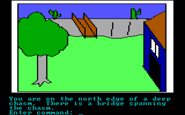 Hi-Res Adventure #2: The Wizard and the Princess IBM PC/Compatibles Screenshot: Finally crossed the chasm..