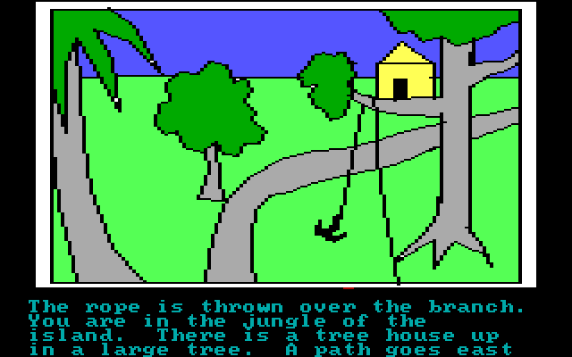 Hi-Res Adventure #2: The Wizard and the Princess IBM PC/Compatibles Screenshot: Climbing to a tree house.