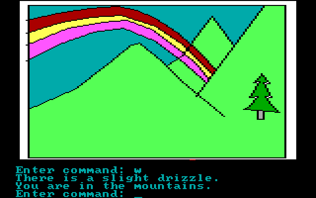 Hi-Res Adventure #2: The Wizard and the Princess IBM PC/Compatibles Screenshot: Nice rainbow! Wonder where it leads?