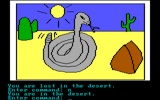 Hi-Res Adventure #2: The Wizard and the Princess IBM PC/Compatibles Screenshot: This large snake blocks your path.