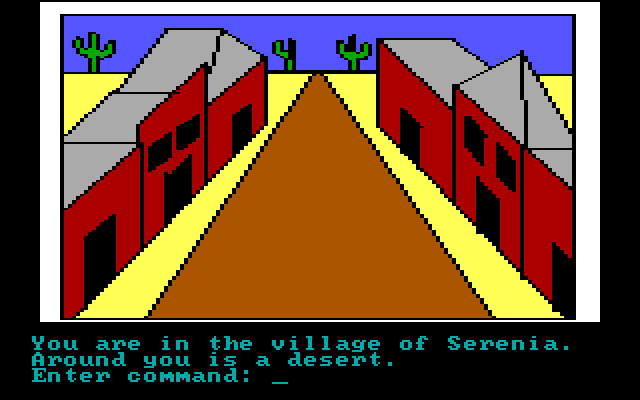 Hi-Res Adventure #2: The Wizard and the Princess IBM PC/Compatibles Screenshot: The game begins in the land of Serenia.
