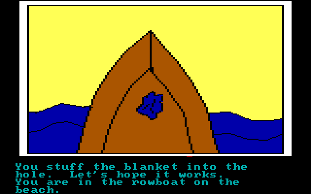 Hi-Res Adventure #2: The Wizard and the Princess IBM PC/Compatibles Screenshot: The boat needs some repairs.